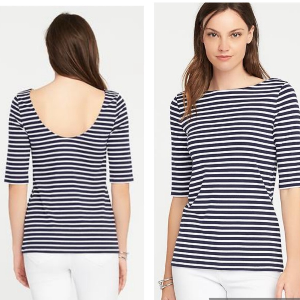 Old Navy Fitted Ballet Top Navy and White Striped Size XS